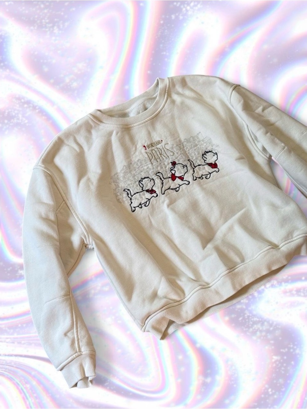 Disney Cream Crewneck Sweatshirt with Marie Aristocats Embroidered on front - Picture 4 of 6